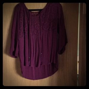 Dress Barn Crochet and Lace Trim High Low Top